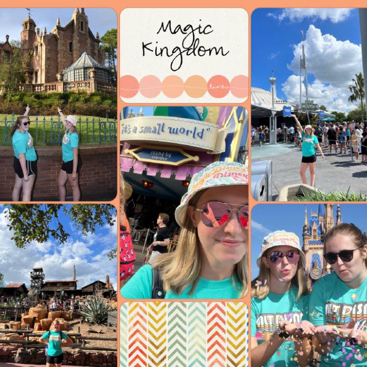 Photo collage of interns at various locations around Disney World's Magic Kingdom